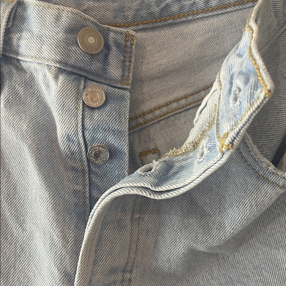 Levi's 501 Light Blue Distressed Denim Cutoff Shorts - Picture 6 of 7